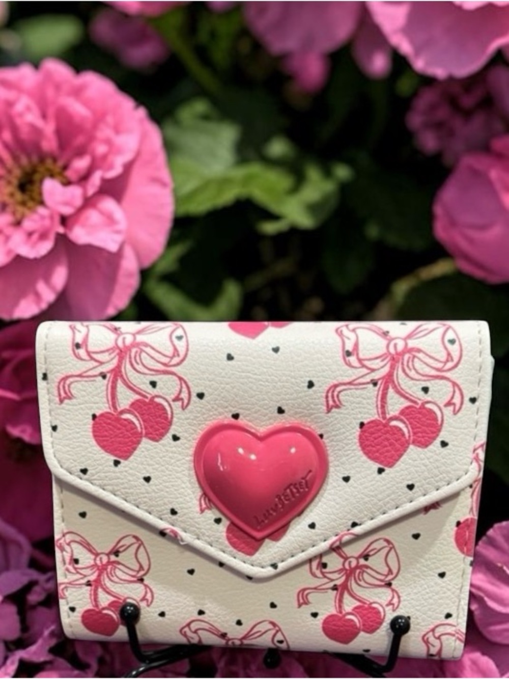 Luv Betsey by Betsey Johnson Cherry bow gingham heart wallet NWT